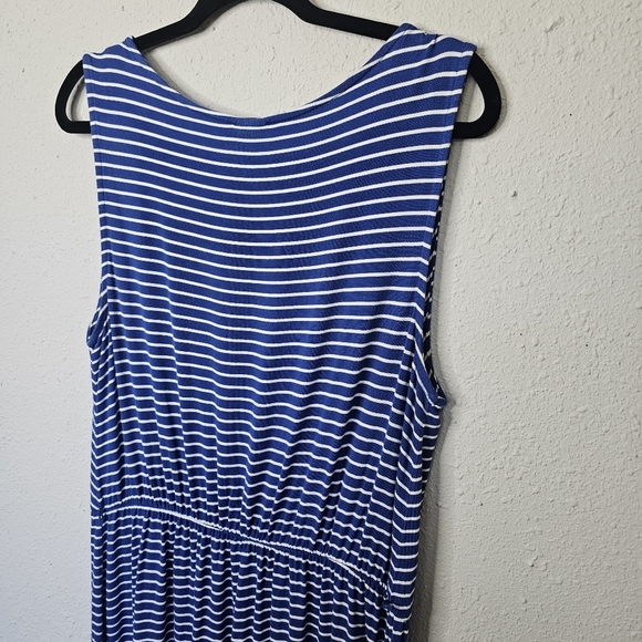 Merona Dress‎ Size XL Blue White Striped Tee Shirt Elastic Waist Midi Casual - Picture 7 of 10